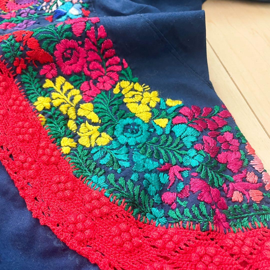 メキシコ刺繍　マリアさん　チュニック　ネイビー