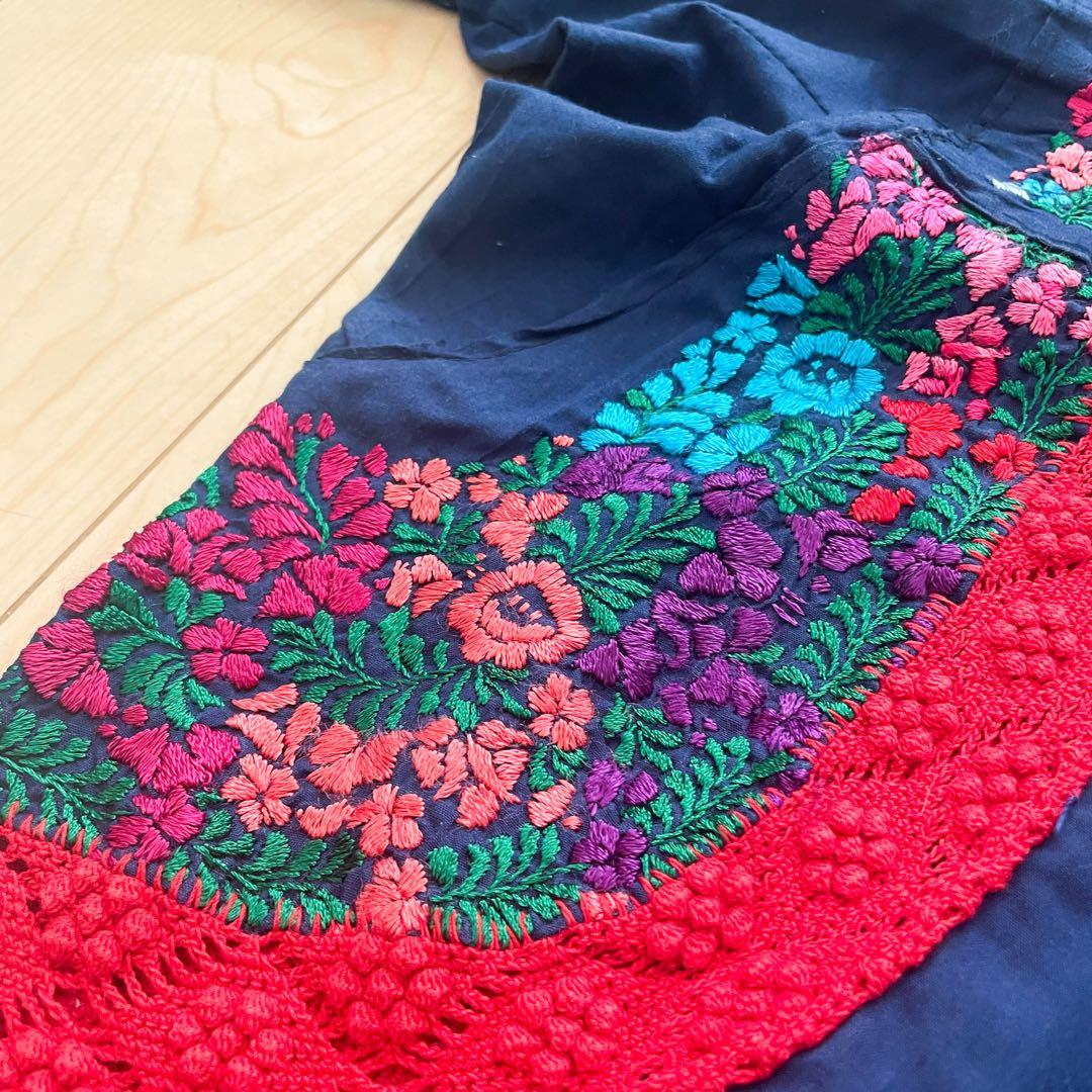 メキシコ刺繍　マリアさん　チュニック　ネイビー