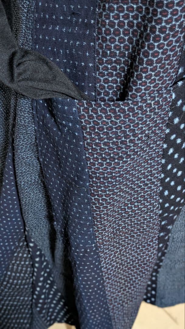 久留米絣　書生絣　雪ん子柄　藍染古布の着物リメイクワンピース