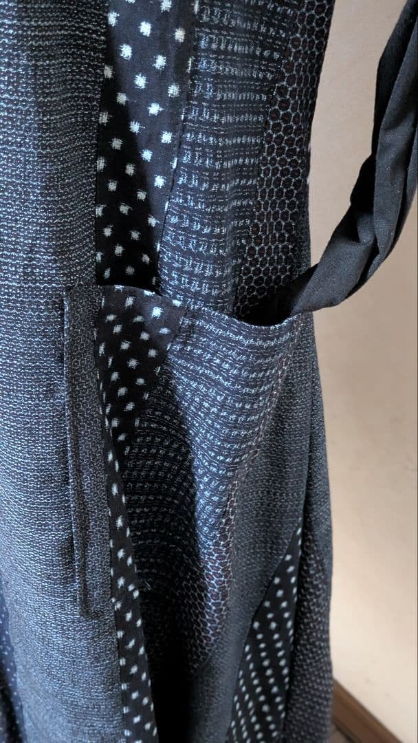 久留米絣　書生絣　雪ん子柄　藍染古布の着物リメイクワンピース