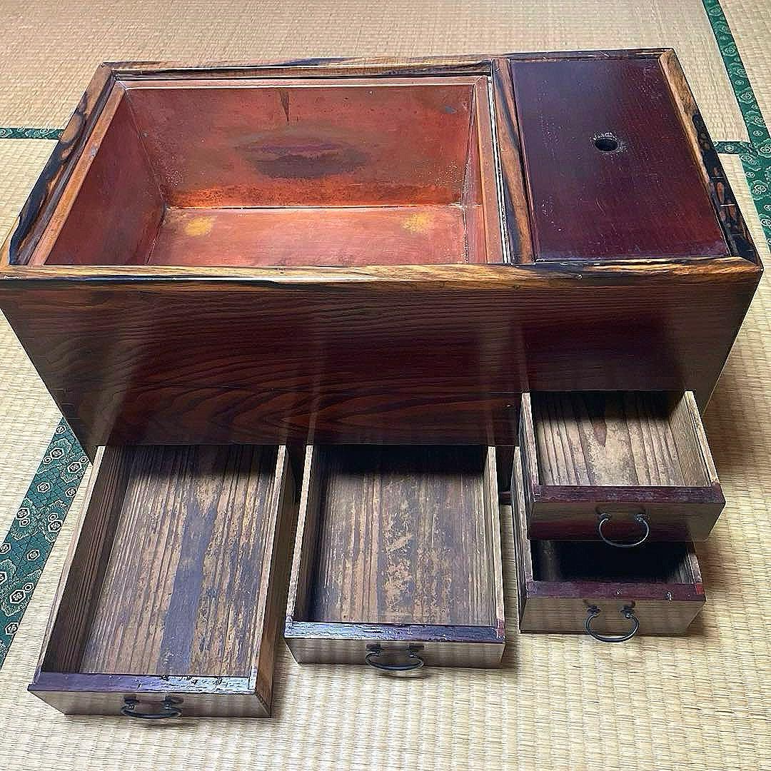 ⭐️骨董 長火鉢 古民具 アンティーク 古道具 テーブル　2way天板取り外し付