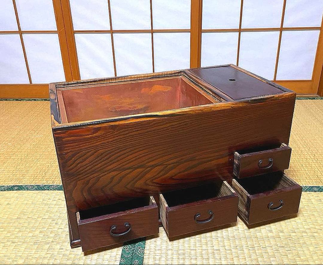 ⭐️骨董 長火鉢 古民具 アンティーク 古道具 テーブル　2way天板取り外し付