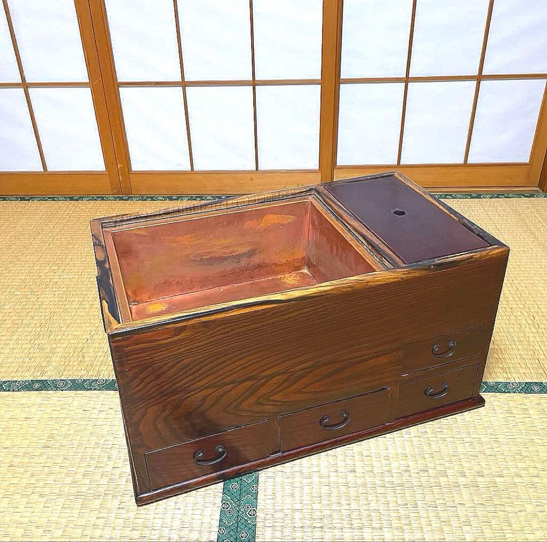 ⭐️骨董 長火鉢 古民具 アンティーク 古道具 テーブル　2way天板取り外し付