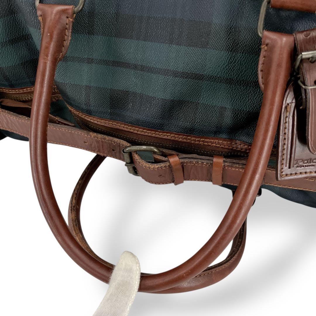 ポロラルフローレン　2way ボストンバッグ　チェック柄　旅行カバン　グリーン