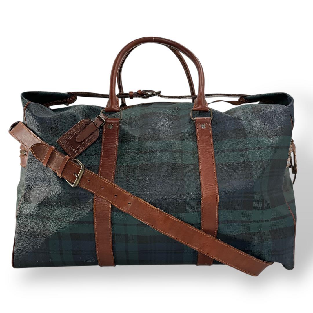 ポロラルフローレン　2way ボストンバッグ　チェック柄　旅行カバン　グリーン