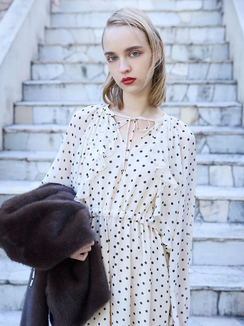 ⭐︎ゆな⭐︎EIMY ISTOIRE ドットギャザーフリルワンピース