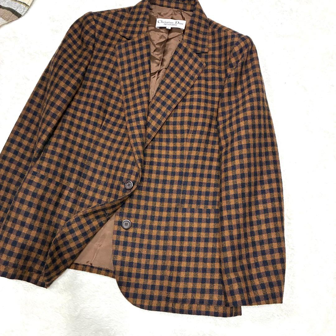 Christian Dior テーラードジャケットチェック柄 ブラウン L
