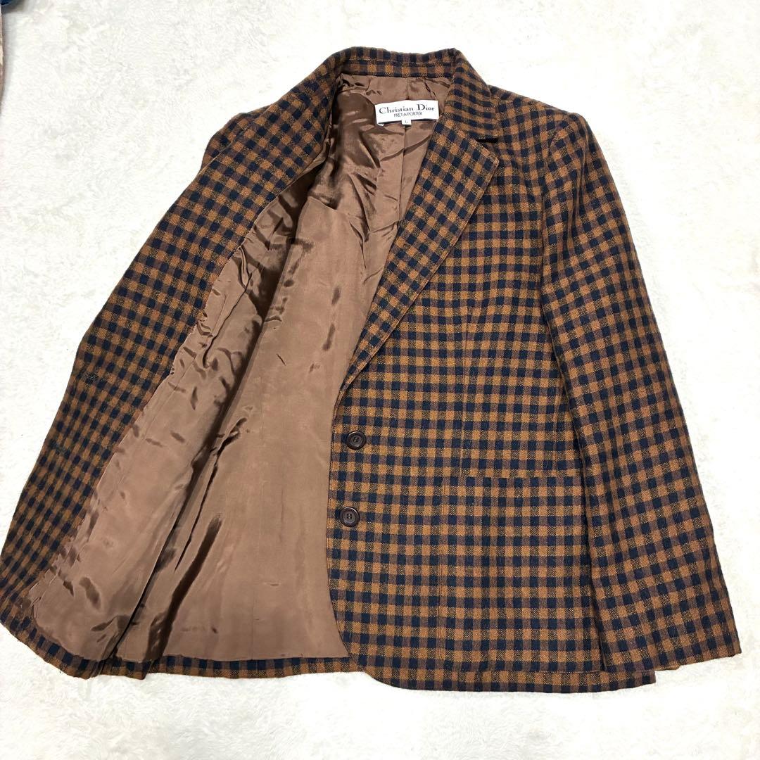 Christian Dior テーラードジャケットチェック柄 ブラウン L