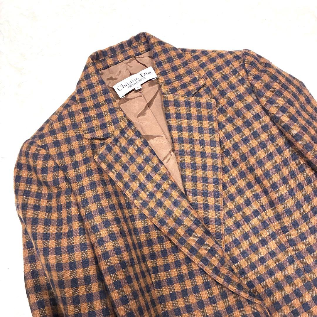 Christian Dior テーラードジャケットチェック柄 ブラウン L