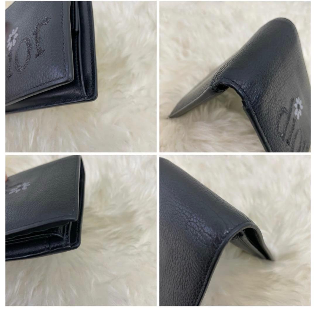 Dior　ディオール　ERLコラボ　二つ折り財布　レザー　フラワー　ロゴ