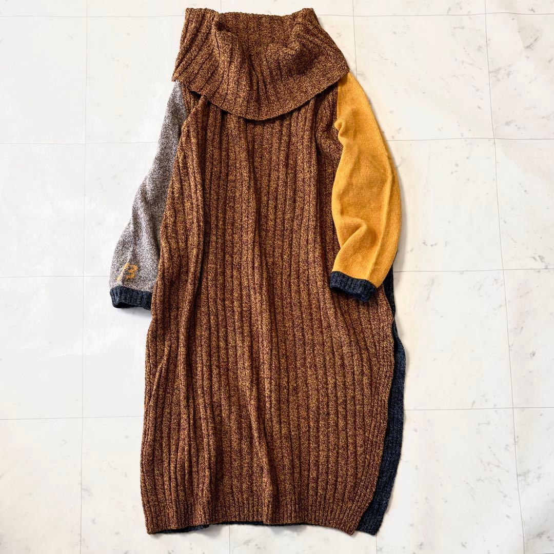 未使用級 β ベータ ゆったり ニットワンピース バイカラー 体系カバー B刺繍