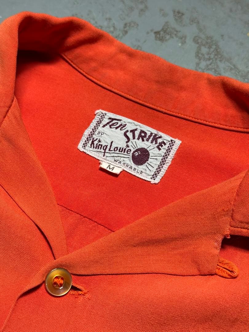 50s ボーリングシャツ レーヨン フロッキープリント フェード 開襟