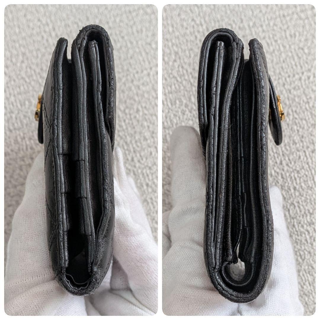 シャネル　ビコローレ　Wホック折り財布　黒　ラムスキン　チェーンウォレット