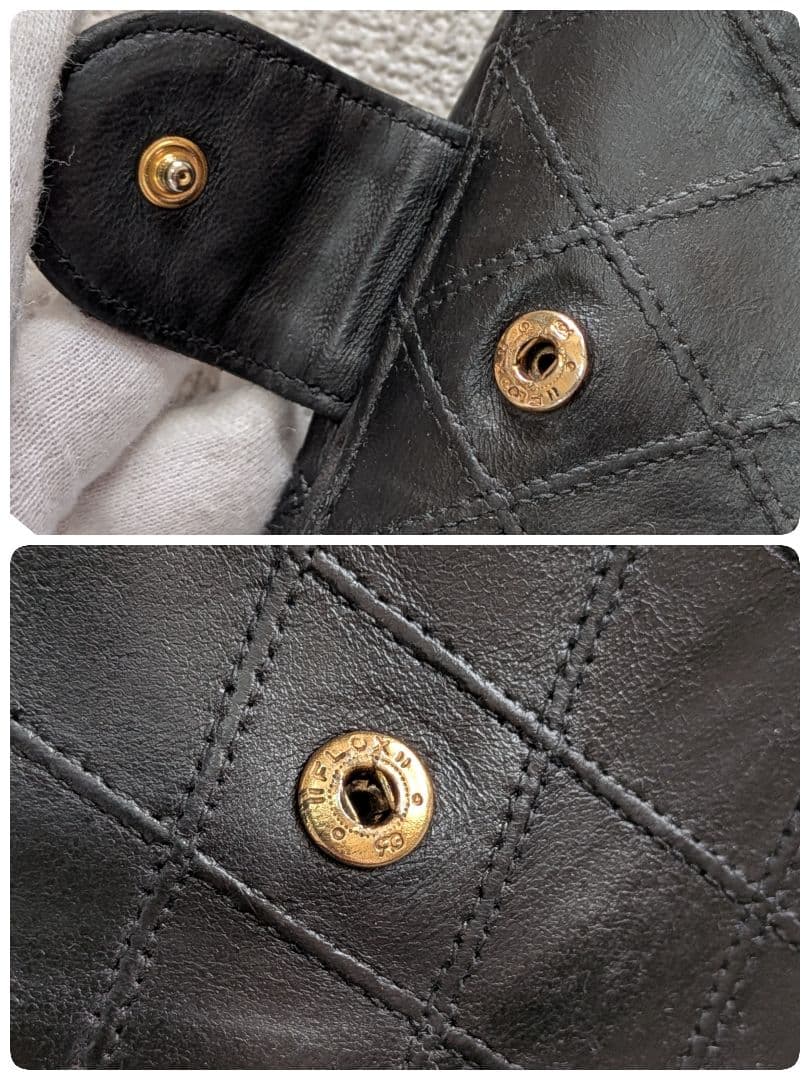 シャネル　ビコローレ　Wホック折り財布　黒　ラムスキン　チェーンウォレット