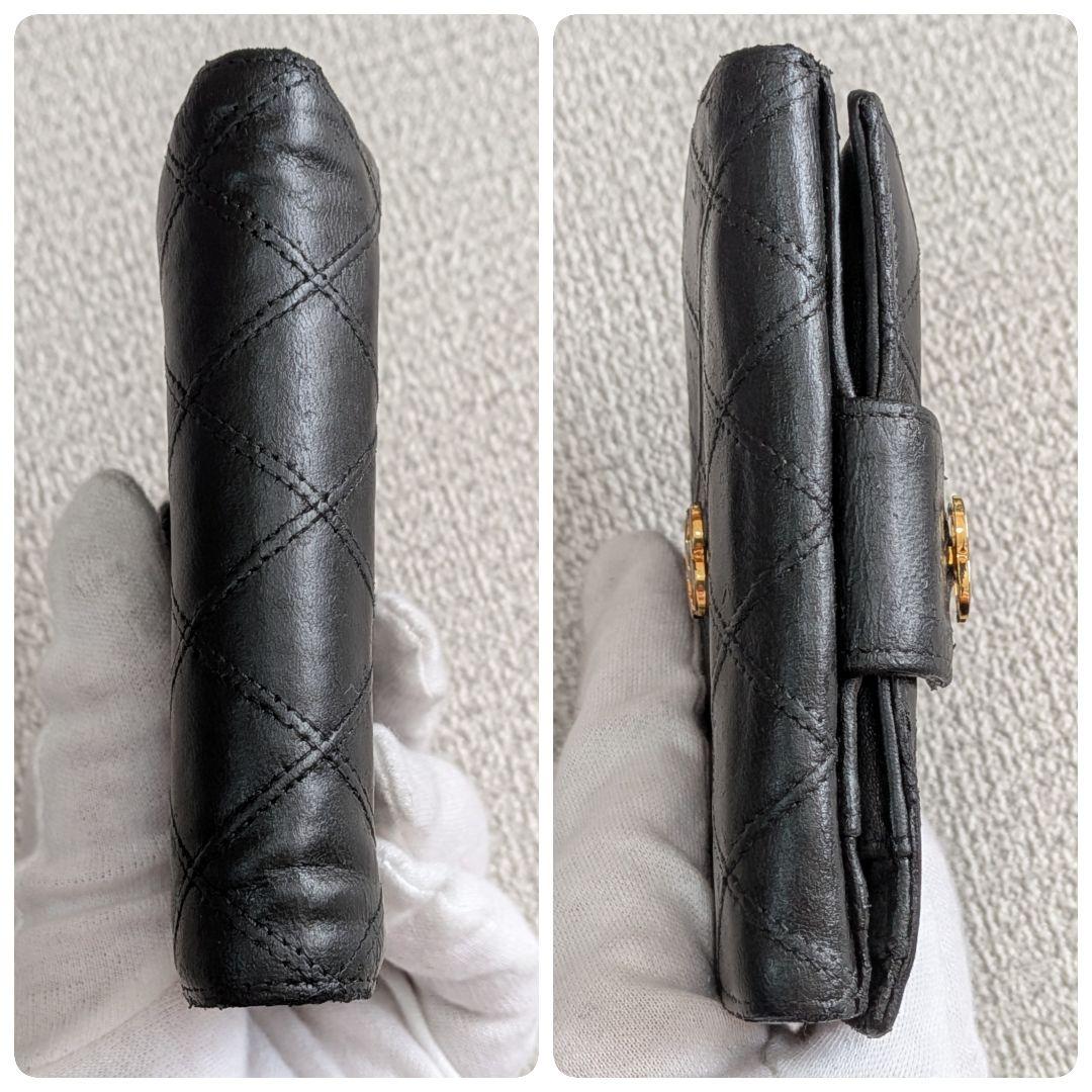 シャネル　ビコローレ　Wホック折り財布　黒　ラムスキン　チェーンウォレット