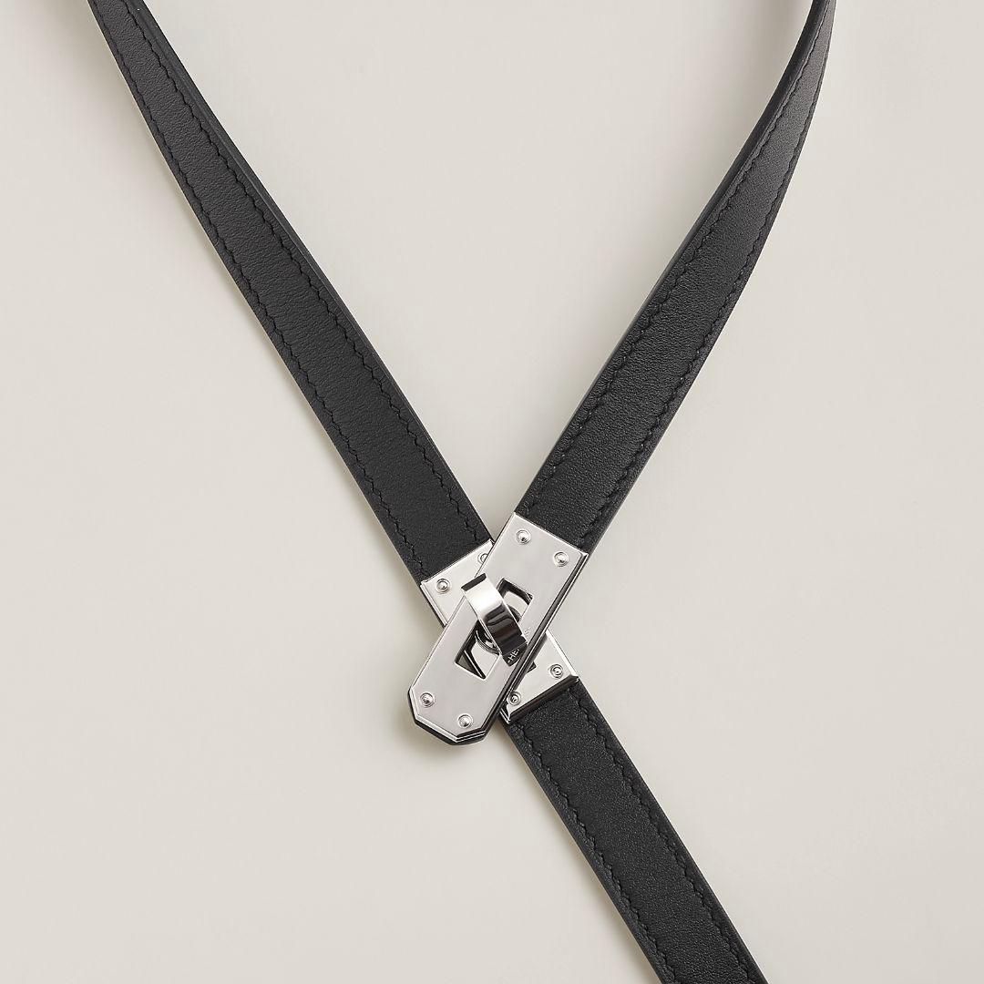 新品 レア エルメス ネックレス ケリーラリアット 黒 ブラック シルバー金具