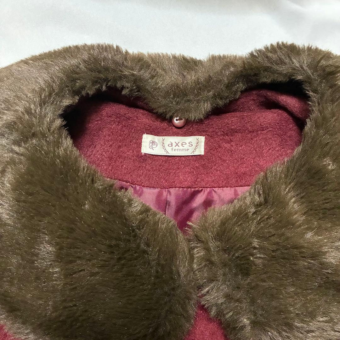 axes femme 襟ファー付き ケープ ポンチョコート 赤 クラシカル