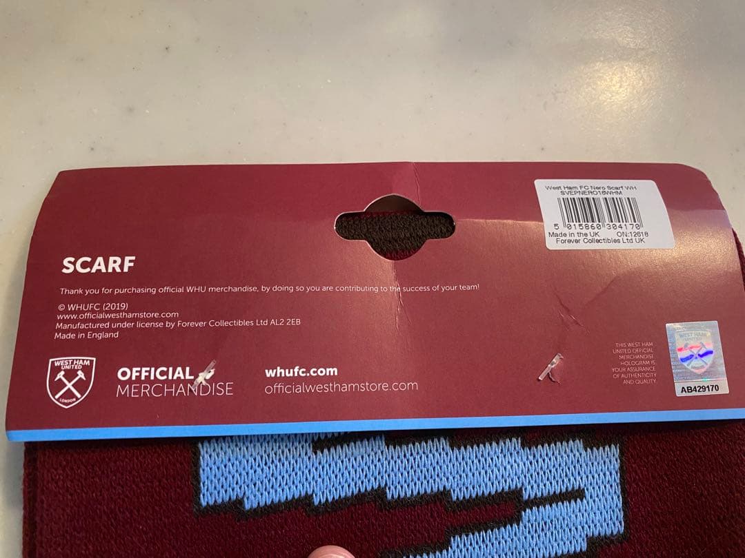 ウエストハム　サッカーマフラー　田中シェンWest Ham United