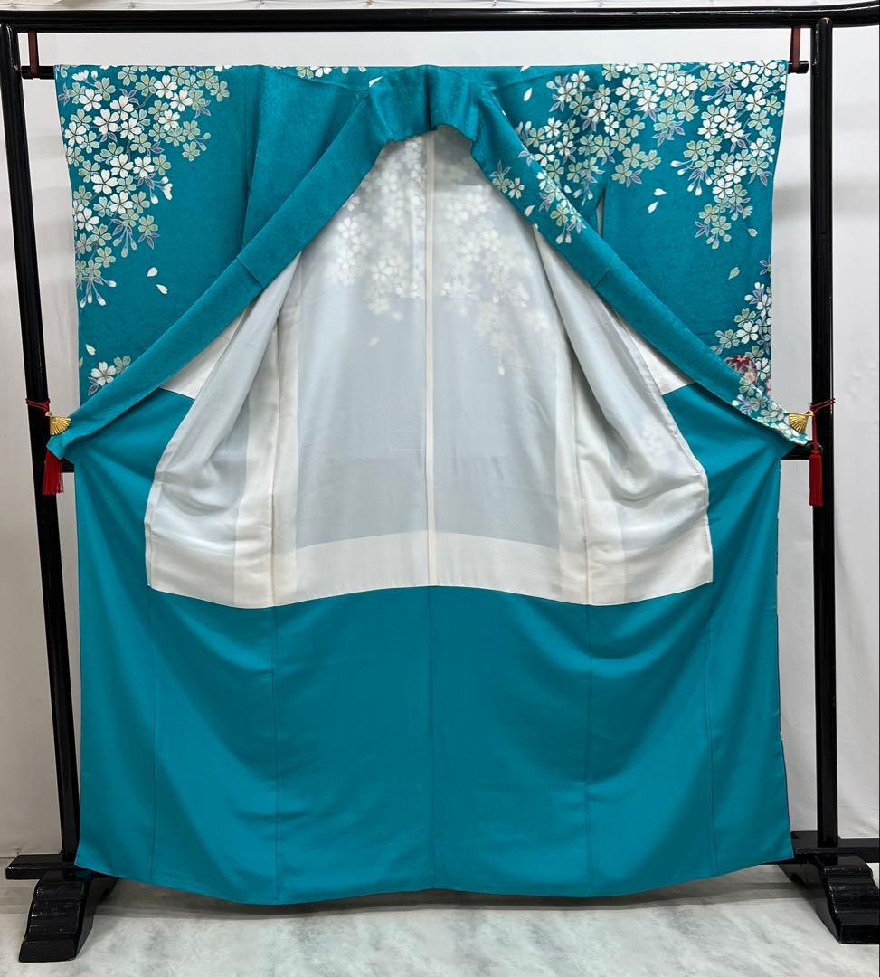 振り袖　フルセット　ブルー　長襦袢付　さくら　金彩加工　刺繍入り　533