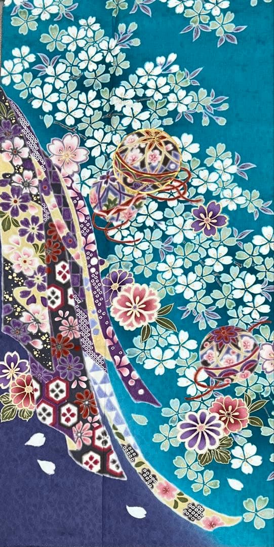 振り袖　フルセット　ブルー　長襦袢付　さくら　金彩加工　刺繍入り　533