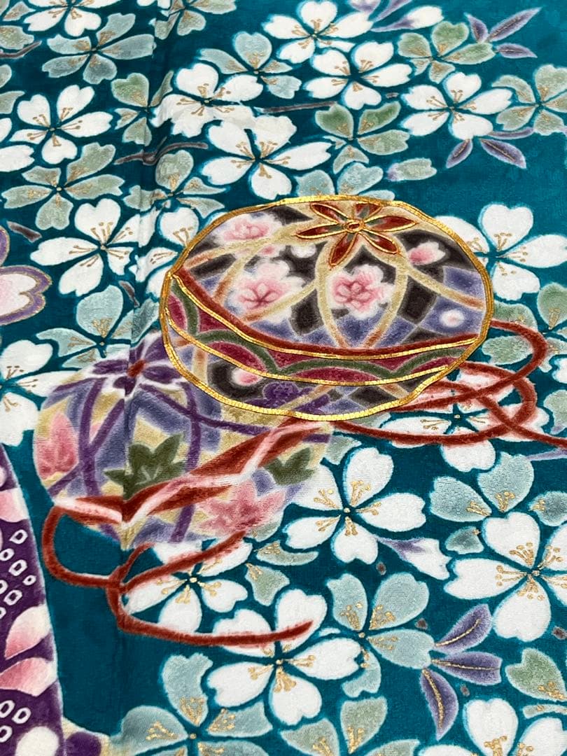 振り袖　フルセット　ブルー　長襦袢付　さくら　金彩加工　刺繍入り　533