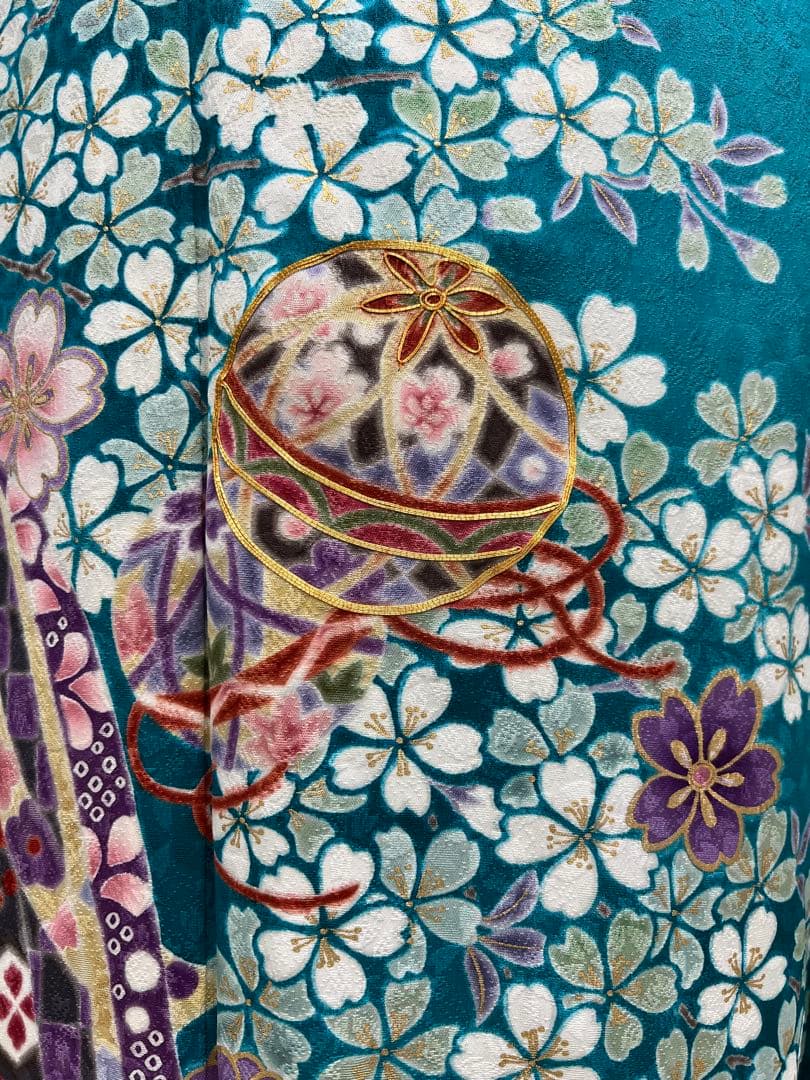 振り袖　フルセット　ブルー　長襦袢付　さくら　金彩加工　刺繍入り　533