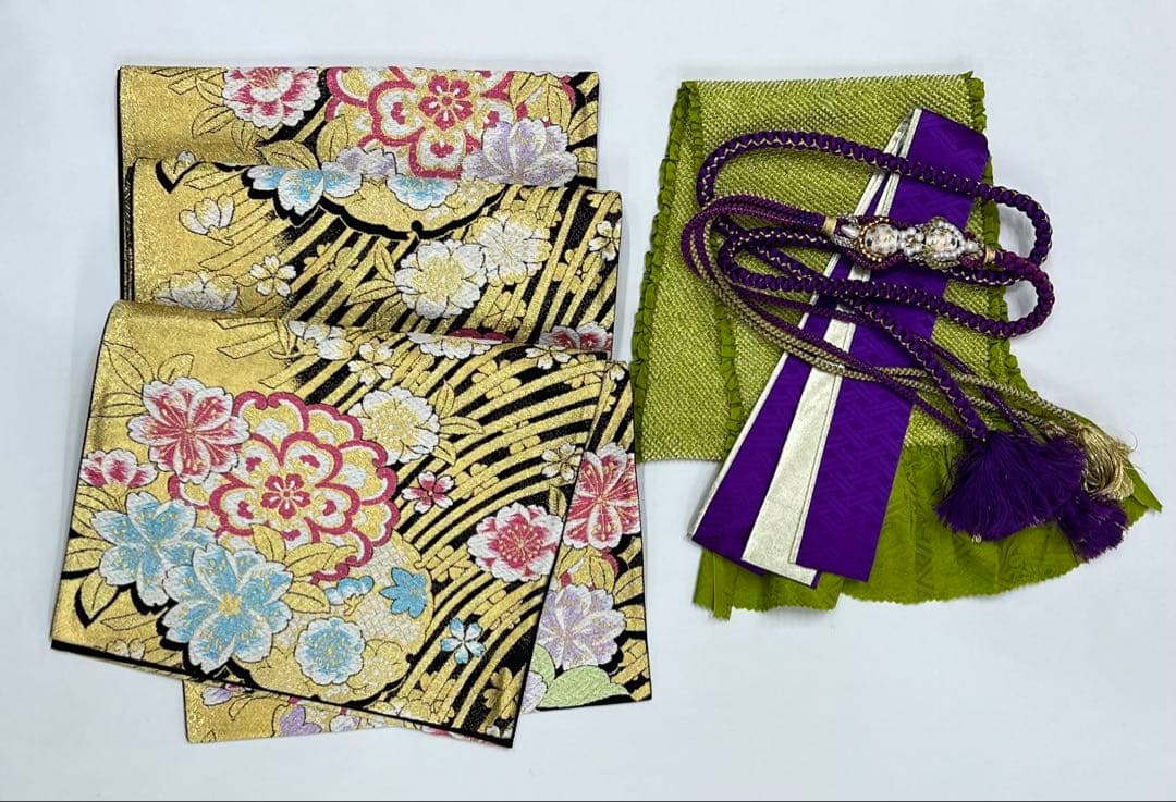 振り袖　フルセット　ブルー　長襦袢付　さくら　金彩加工　刺繍入り　533