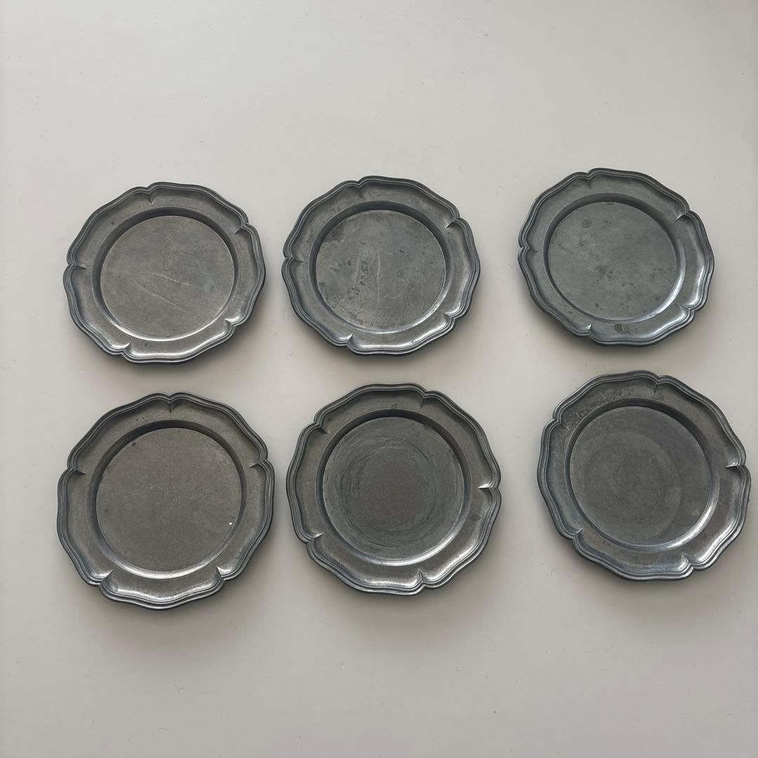 ピューター　花リム　小皿６枚セット　ヴィンテージ アンティーク