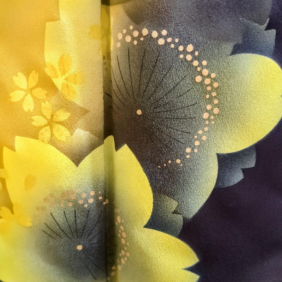 正絹振袖 舞桜文 暈し染 金彩 振袖セット 振袖フルセット カラシ色×黒茶 75