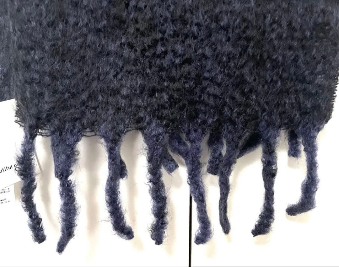 beautiful people モヘア シャギー マフラー　フリンジ　ネイビー