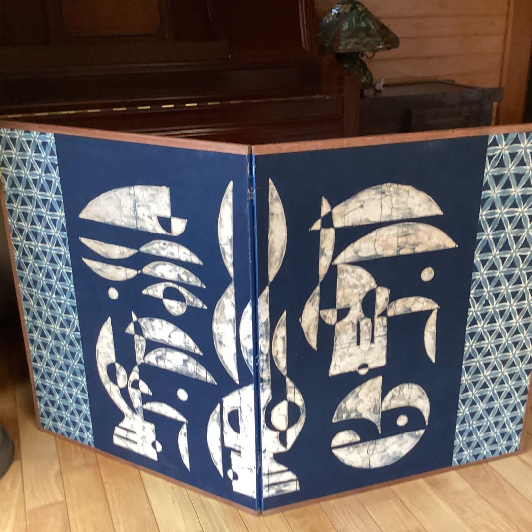 和風 鶴模様の屏風こ骨董品