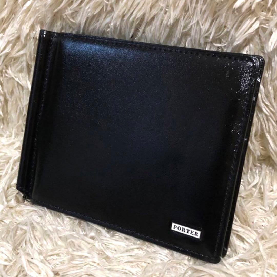 未使用✨ポーター レザー 二つ折り財布 マネークリップ　ブラック　メンズ