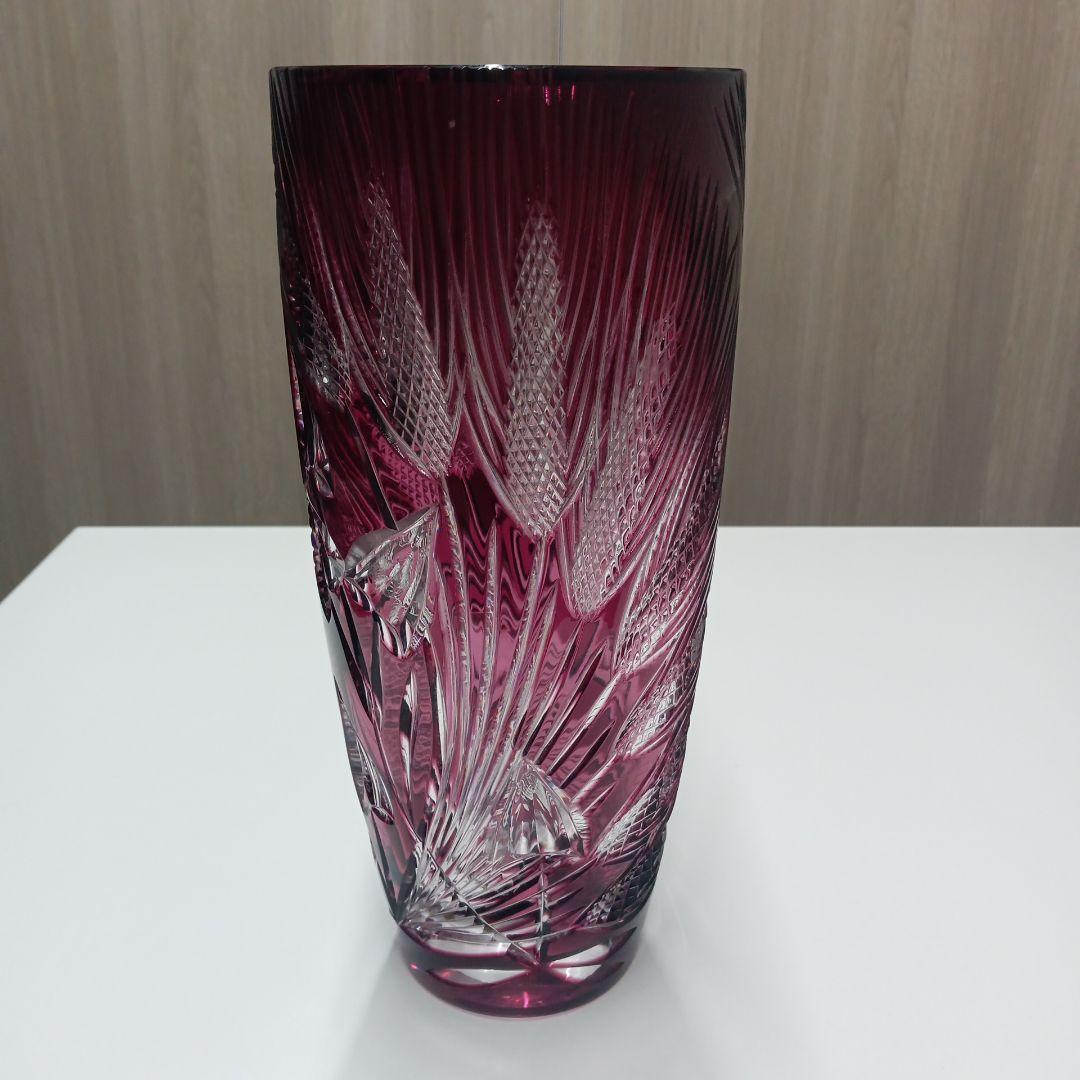 江戸切子　クリスタル 紫色 花瓶
