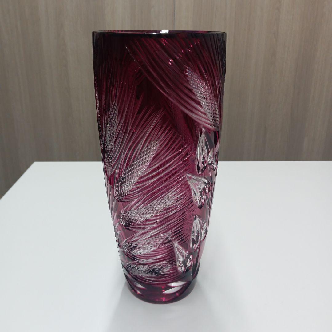 江戸切子　クリスタル 紫色 花瓶