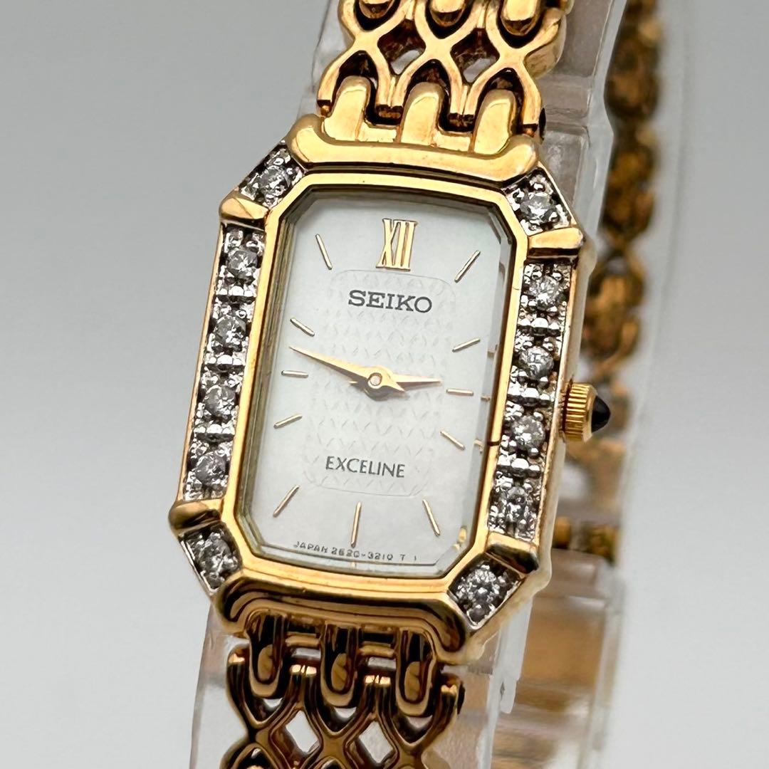 【稼働】SEIKO エクセリーヌ ベゼルダイヤ シェル文字盤 2E20-7460