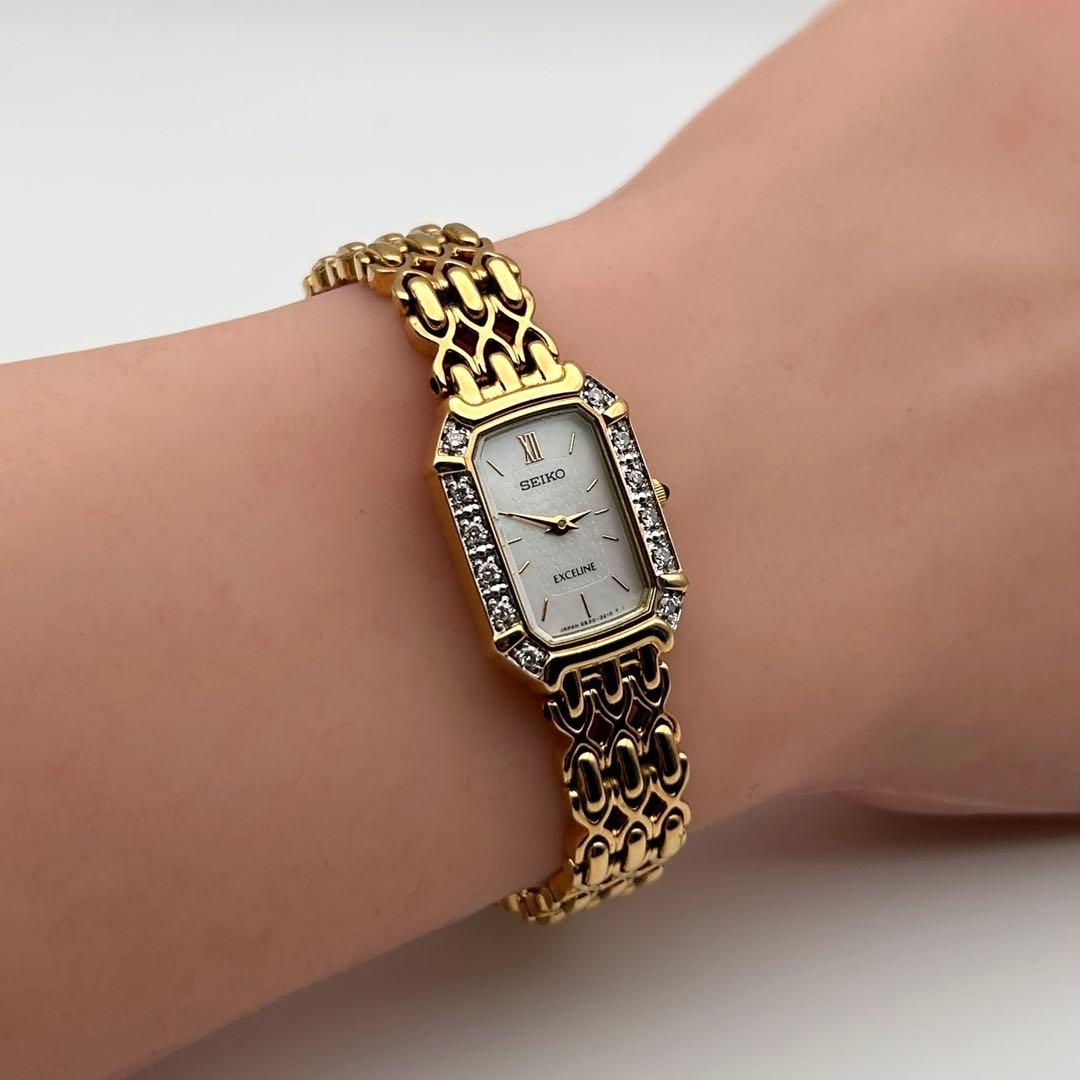 【稼働】SEIKO エクセリーヌ ベゼルダイヤ シェル文字盤 2E20-7460