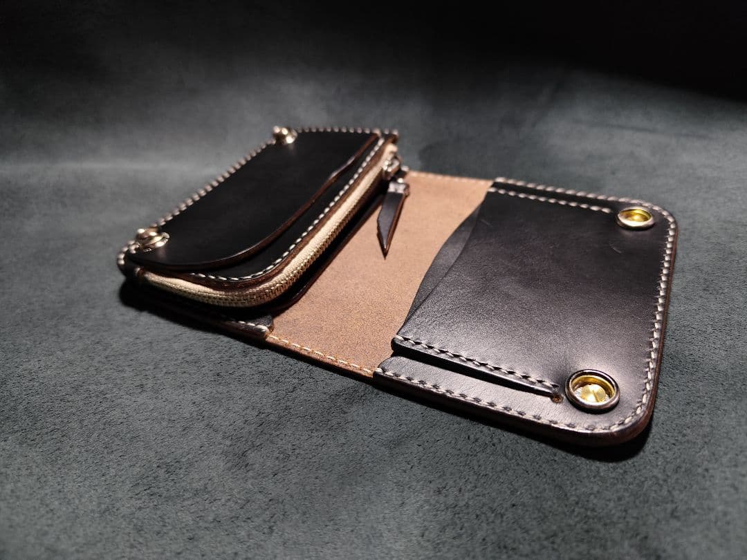 HORWEENクロムエクセル ショートトラッカーウォレット⑬　ブラック　コンチョ