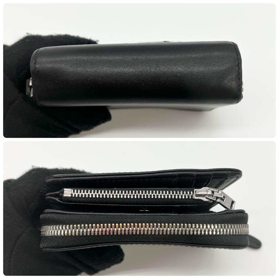 近年モデル✨DIESEL　二つ折り財布　Dロゴ　レザー　ブラック　ミニポーチ付き