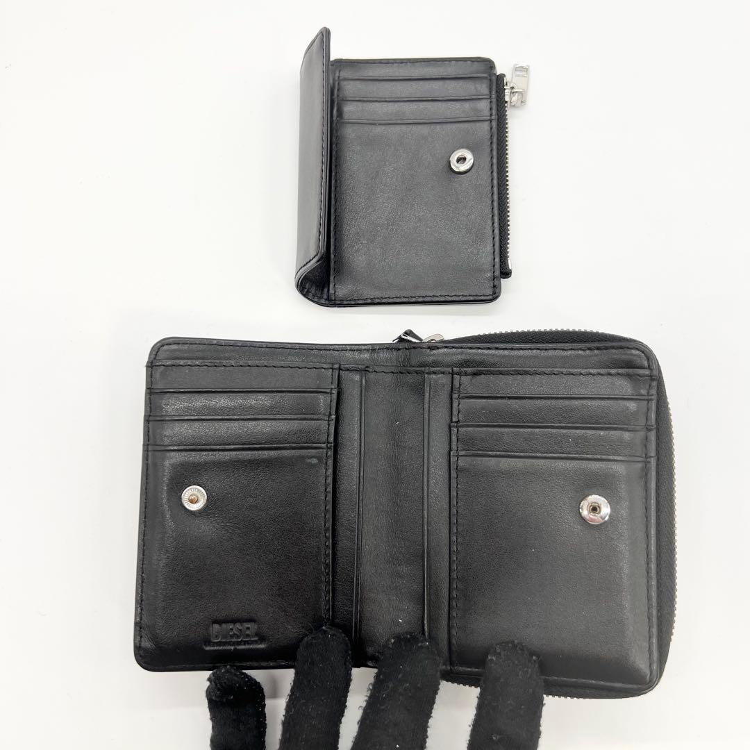 近年モデル✨DIESEL　二つ折り財布　Dロゴ　レザー　ブラック　ミニポーチ付き