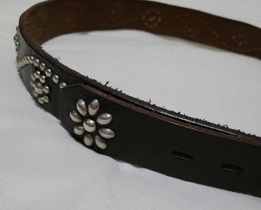 HTC Flour Belt フラワースタッズ レザーベルト ブラウン/シルバー