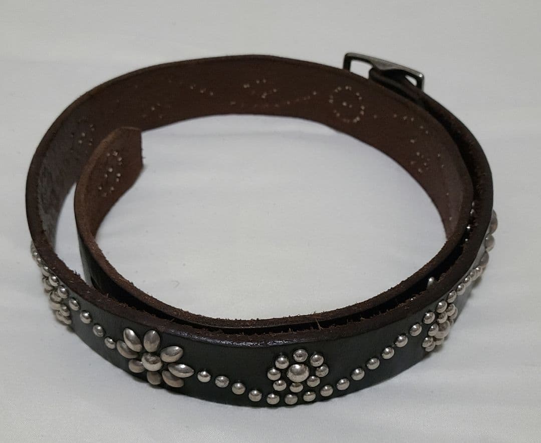 HTC Flour Belt フラワースタッズ レザーベルト ブラウン/シルバー