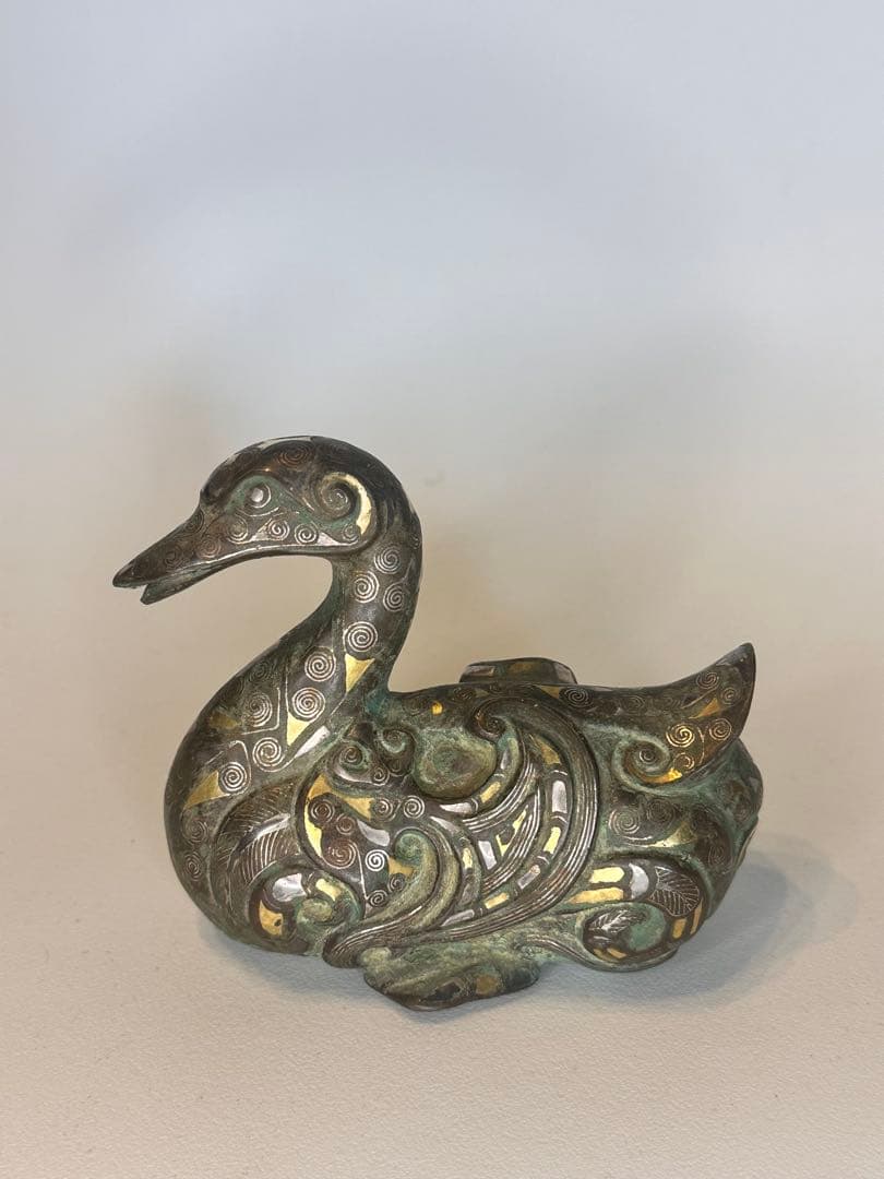 最終価格！【稀少品】中国古董 戦国時代 青銅製 鎏金錯金銀 ガチョウ置物
