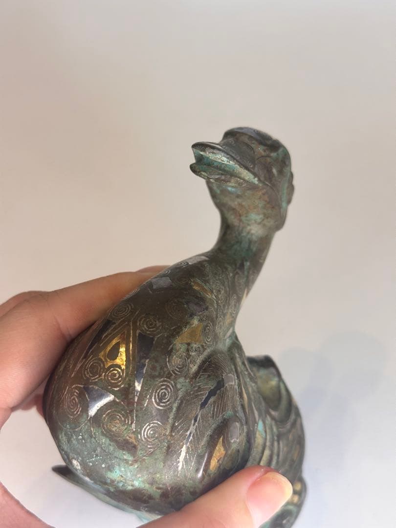 最終価格！【稀少品】中国古董 戦国時代 青銅製 鎏金錯金銀 ガチョウ置物