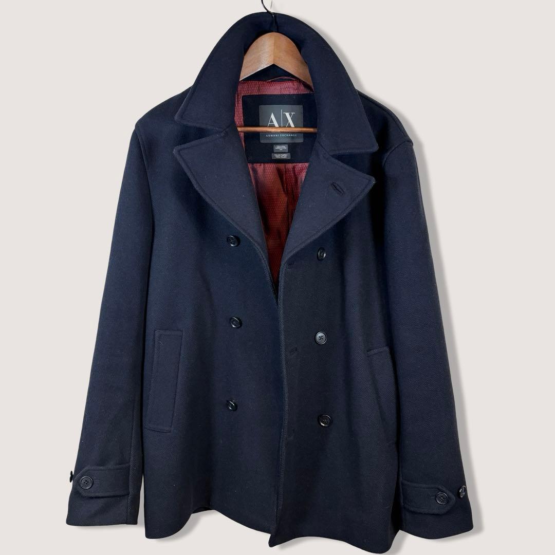 【極美品】アルマーニエクスチェンジ Pコート イタリア製生地 濃紺 L A|X