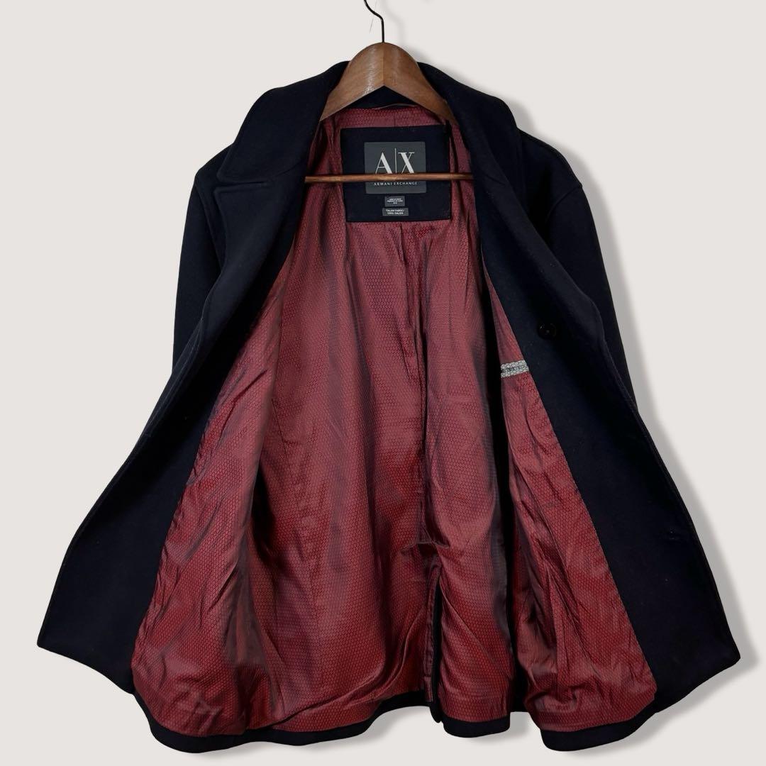 【極美品】アルマーニエクスチェンジ Pコート イタリア製生地 濃紺 L A|X