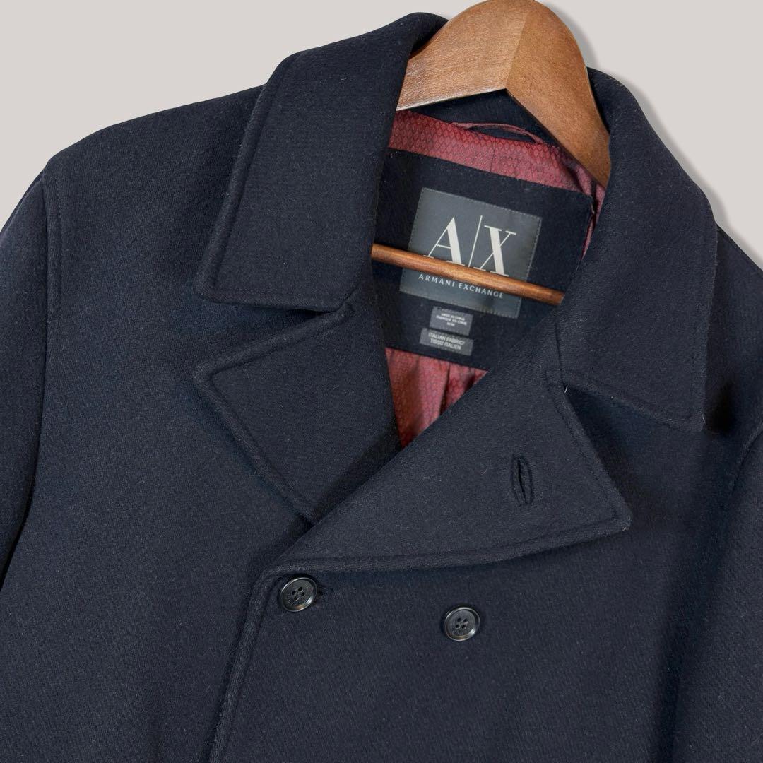 【極美品】アルマーニエクスチェンジ Pコート イタリア製生地 濃紺 L A|X