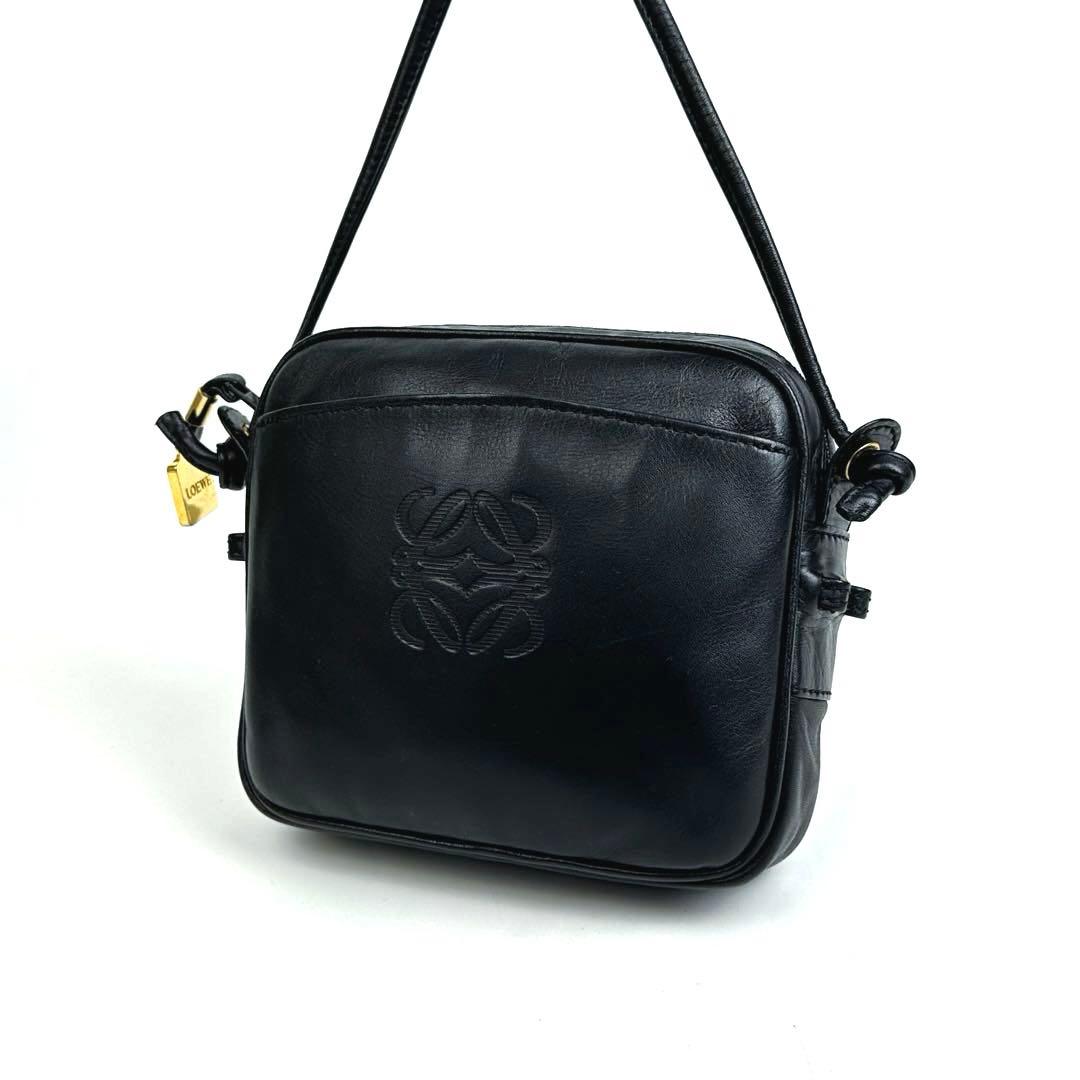 極美品■ロエベ アナグラム ショルダーバッグ クロスボディ ポシェット ブラック