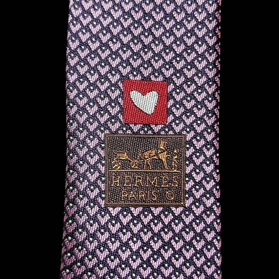 極美品 エルメス ハート柄 ネクタイ ピンク 裏ファソネ ジャガード