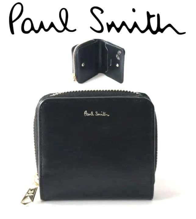 新品【ポールスミス】 金箔トランクケースモチーフラウンドジップ 2つ折り財布 黒