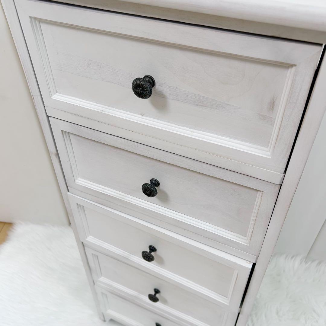 ホワイトシャビー　5段　SHABBY WOOD FURNITURE アンティーク